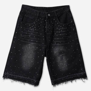 Pantalones cortos de mezclilla con diamantes de imitación para hombre, nuevo diseño, calidad superior, color liso, precio al por mayor, pantalones cortos vaqueros deportivos para hombre a la venta en línea - Product Image 4