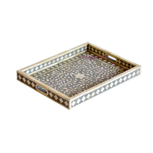 Nouveau Plateau de Service Rectangulaire Art Déco en Os Incrusté Fait Main pour les Occasions de Noël - Product Image 2