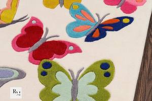 Butterfly White Wool Hand <b>Tufted</b> Kids' Playroom Safari Accent <b>Rug</b> Cartoon Animal Print Design Prayer Decorative Gift - Product Image 5
