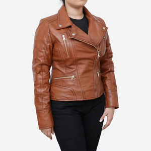 Chaqueta de cuero personalizable para mujer con cremallera frontal de manga larga prendas de vestir exteriores de moda perfectas para traje de otoño y estilo de oficina - Product Image 1