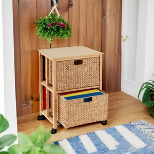 Top Choice Multipurpose Portable Water Hyacinth Storage <b>Basket</b> <b>Wood</b> Frame with Wheels for Home Office from Vietnam - Product Image 2