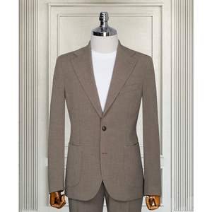 Traje Deportivo Marrón Slim Fit para Hombre, 65% Poliéster, 35% Viscosa, Traje Casual para Negocios y Viajes con Pantalón de Cierre de Botones - Product Image 1