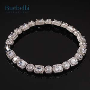 8mm 14K White Gold Plated 925 Sterling Silver VVS Moissanite Diamond Baguette&Round Cut Tennis Bracelet for <b>Men</b> - Product Image 4