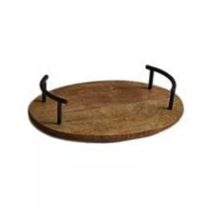 Bandeja de madera con mango de Metal redondo para utensilios de cocina, bandeja de colección casera de nuevo estilo, soporte, bandeja de madera única moderna para el hogar - Product Image 6