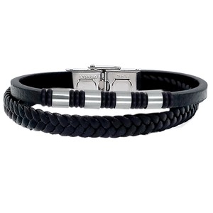 Bracelet double en acier et caoutchouc tressé avec plaqué or et perles et pierres principales en moissanite pour cadeau ou fête - Product Image 1
