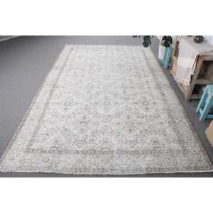 Grand tapis vintage 6,2x9,9 pi (188x301 cm), tapis turc blanc à bordures - Product Image 1