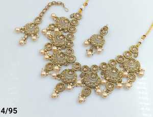 Conjunto de joyería chapada en oro Kundan de forma ovalada tradicional india y conjunto de collar de Gargantilla para mujer y Niña Accesorios indios joyería para mujer - Product Image 4