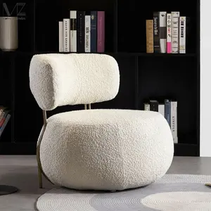 Hiện đại bọc ghế sofa đơn màu trắng boucle bọc đệm tròn thoải mái Bắc Âu giọng ghế cho phòng khách sang trọng