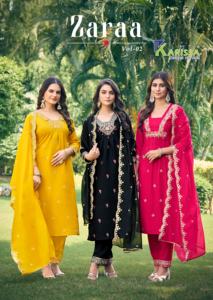 Qualité d'exportation indienne Pure fantaisie Viscose soie Kurti pantalon et Dupatta avec séquence cordon fil lourd travail à la main femme mode - Product Image 3