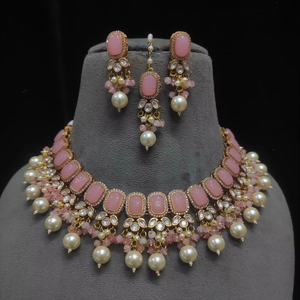Ensemble de collier Polki de créateur plaqué or de mariée indienne avec boucles d'oreilles bijoux de mariée pour la célébration de mariage et de fête - Product Image 1