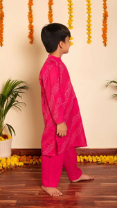 Ensemble Kurta en soie rose vintage Bachpan Bhendhaj pour garçons |   Vêtements ethniques festifs pour les fêtes, Diwali, les mariages et les occasions spéciales - Product Image 2