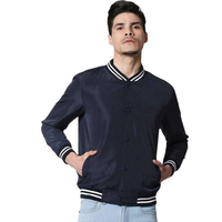 Blousons universitaires en satin personnalisés OEM pour hommes, légers, style baseball, fermeture éclair, col montant, détails rayés, 100 % laine