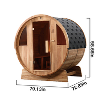 Sauna de barril para exteriores Royal Saunas BTR150S, moderna, para 2-4 personas, de madera de cedro maciza, con techo de tejas y puerta de vidrio, ecológica.