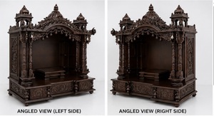Templo de Madera de Teca para Sala de Pooja, Diseño de Autor, Mandir de Madera de Gran Tamaño con Triple Domo y Almacenamiento, Acabado en Nogal Oscuro - Product Image 5