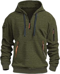 Men's Tactical Sweatshirt Solid Quarter <b>Zip</b> Pullover Hoodie <b>Pockets</b> Workout Running Active Made Fleece Fabric Sports industry - Product Image 3