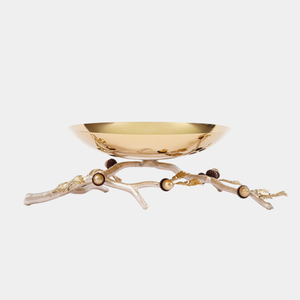 Tazón para servir con acabado de Metal dorado de diseño elegante con Base de rama Floral, decoración del hogar, vajilla de comedor, plato de tuerca, tazón para servir - Product Image 4