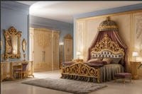 Ensemble de chambre à coucher de luxe en bois massif, style Palais Classique Européen, avec lit California King et capitonnage style Maharaja Indien, mobilier de maison pliable, USA