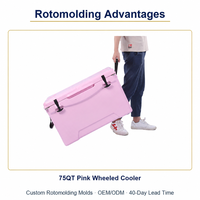 Moule de rotomoulage personnalisé OEM ODM 75QT, glacière à roulettes rose, grande glacière rotomoulée pour l'extérieur, directement de l'usine