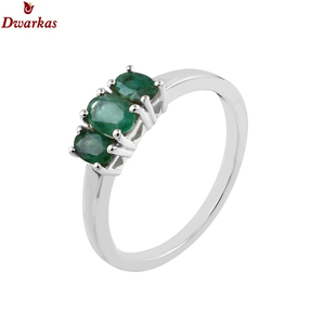 Delicado moderno de alta calidad 925 plata esterlina mujeres tres piedras Esmeralda anillos de piedras preciosas - Product Image 2
