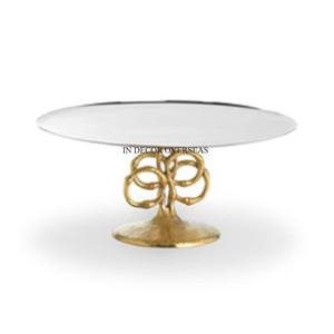 Support de gâteau en métal robuste enduit de poudre de couleur blanche avec des autocollants de concepteur uniques de couleur or couvercle supérieur en verre transparent de l'Inde - Product Image 5