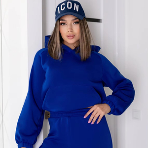 Ensemble de survêtement pour femmes, sweat-shirts douillets doublés en polaire, tenues de sport en 2 pièces, survêtements, pantalons de survêtement à jambes larges, ensembles assortis - Product Image 1