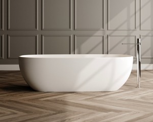 Baño de lujo Fácil mantenimiento Independiente Piedra artificial Blanco Superficie pura Bañera - Product Image 3