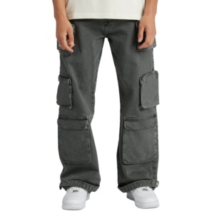 Pantalones Cargo de Mezclilla para Hombre de Alta Calidad, Color Gris, Corte Ancho, Felpa Francesa de 480 g/m², Lavado Ácido, Fabricante de Ropa Masculina - Product Image 1