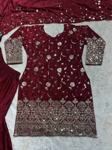 Dernier Designer Heavy Chinon Soie Broderie Séquence Travail Sharara Suit Par FabZone - Product Image 5