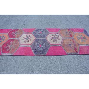 3.1x9 ft Herki Vintage Rug, <b>Red</b> Patchwork Turkish Rug <b>Wool</b> - Product Image 3
