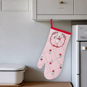 Gants de cuisine en toile de coton résistants à la chaleur, avec impression de logo personnalisé, gants de four à micro-ondes en coton - Product Image 2