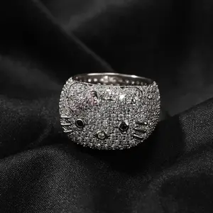 Anillo de Gato Dorado de Dibujos Animados, Bonito y de Primera Calidad, Incrustado con Circonita Cúbica, Joyería de Moda para Mujer - Product Image 4