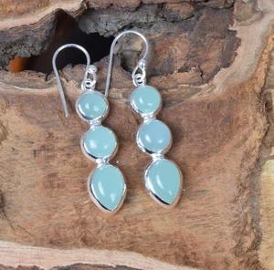 Calcedonia, pendientes clásicos hechos a mano para niñas, joyería de plata fina, Plata de Ley 925 sólida, piedras preciosas naturales, joyería de sello 925 - Product Image 3