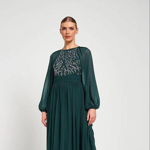 Vestido de noche para mujer con patrón sólido de lentejuelas largas Vestido de cuerpo entero con mangas largas para banquetes Fiestas Salidas Casuales - Product Image 1