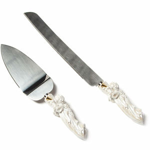 Juego de servidor de pastel de acero inoxidable resistente, peso ligero, fácil de sostener y lavar en hoja plateada con mango negro - Product Image 3