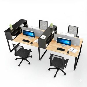 โต๊ะทำงานสำนักงานสไตล์มินิมอลสมัยใหม่ HBRT078 แบบ 4 ที่นั่ง ขนาด 300x120 ซม. โต๊ะแบบคลัสเตอร์พร้อมชั้นวางเอกสาร/แฟ้มไม้ สำหรับใช้ในโรงพยาบาล - Product Image 1