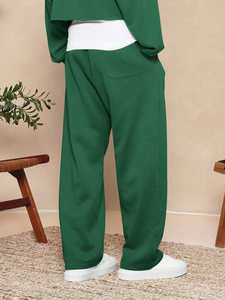 Pantalones de chándal de color verde bosque para hombre, pantalones de chándal de lana de gran tamaño lavados, pierna recta, cordón de algodón suave, ropa de calle mínima - Product Image 3