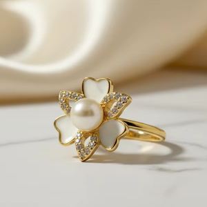 Fresh water <b>pearl</b> <b>ring</b> Vintage Fashion 18K Gold Plated Brass Gemstone <b>Ring</b> with <b>Pearl</b> for Women Wedding Gift & Party - Product Image 2