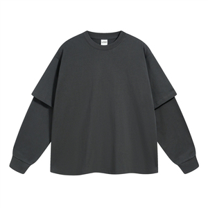 ผลิตเสื้อผ้าสตรีทแวร์ลำลอง เสื้อผู้ชาย ไซส์ใหญ่ สกรีนลายตามสั่ง แขนยาว แขนสองชั้น ผ้าฝ้าย 100% - Product Image 5