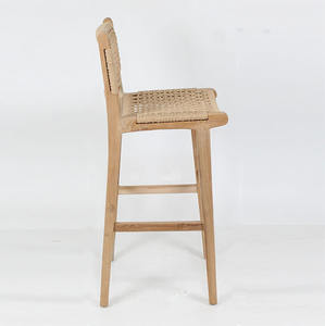 Modern Teak Wood Loom Bar <b>Stool</b> Chair Natural Finish Eco-Friendly for Dining Courtyard Outdoor Kitchen Island Use - Product Image 3