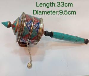 3 Roues de prière à main en pierre multicolore en laiton Style religieux Moulin à vent en métal sculpté Technique - Product Image 1