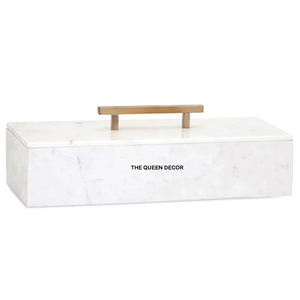 Caja de Almacenamiento de Joyas de Diseño Moderno con Asa de Metal, Caja de Joyería de Mármol Blanco de Alta Calidad - Product Image 1