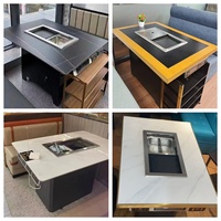 Meja Makan Marmer Logam Komersial untuk Buffet, Meja Granit untuk Panggangan BBQ Korea 120*80cm, Meja Restoran Laminasi Cina