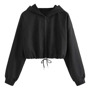 Meilleure qualité en gros ODM hiver concevez votre propre haut court à capuche personnalisé uni polyester/coton haut court femmes - Product Image 2