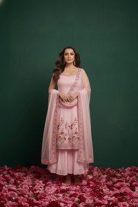 Shree Indian Exports – Magnifique ensemble trois pièces en lin brodé, style Bollywood, avec salwar kameez et dupatta assorti, idéal pour les fêtes - Product Image 4