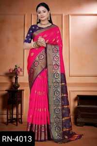 Vêtements ethniques attrayants pour mariage, Sari en soie Kanjipuram avec Designer palpu et Pure Zari Border Sari pour femmes - Product Image 2