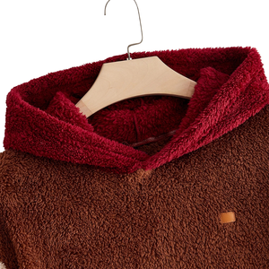 <b>Mens</b> Oversized <b>Sherpa</b> Fleece Front Logo <b>Hoodie</b> Color Block Pullover Soft Plush Warm Winter Casual Full Sleeve Cozy Outdoor Wear - Product Image 3
