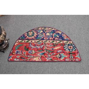 Classic Red <b>Blue</b> Handmade Wool <b>Rug</b> 2.5 X 1.5 ft Turkish <b>Large</b> Area Rectangle Area Abstract Pattern 10mm Latex for Hallway Use - Product Image 1