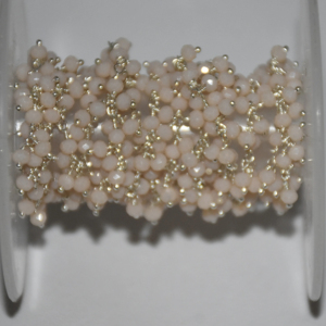 Perles en verre plaqué argent opale rose pêche Rondelle Cluster chaîne chapelet. Chaîne perlée en fil métallique pour fabrication de bracelets et bijoux, découverte - Product Image 5