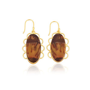 Pendientes Colgantes de Latón Antiguo para Mujer, Pendientes de Piedra Preciosa de Jaspe Malinga, Pendientes Hechos a Mano de Latón de Alta Calidad, Pedido al por Mayor - Product Image 1
