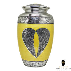 โกศบรรจุอัฐิสำหรับผู้ใหญ่ สีเหลือง สไตล์อเมริกัน/ยุโรป พร้อมปีกหัวใจสีเงิน ขนาด 10 นิ้ว เป็นมิตรกับสิ่งแวดล้อมและทนทาน - Product Image 2